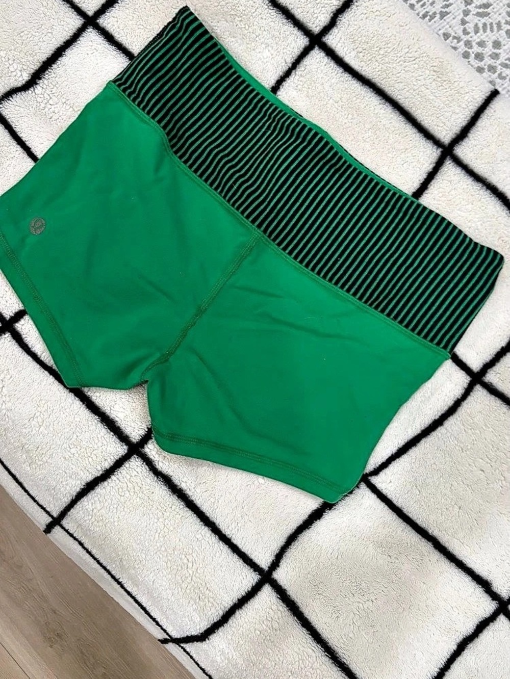 Lululemon Green Striped Luon Shorts